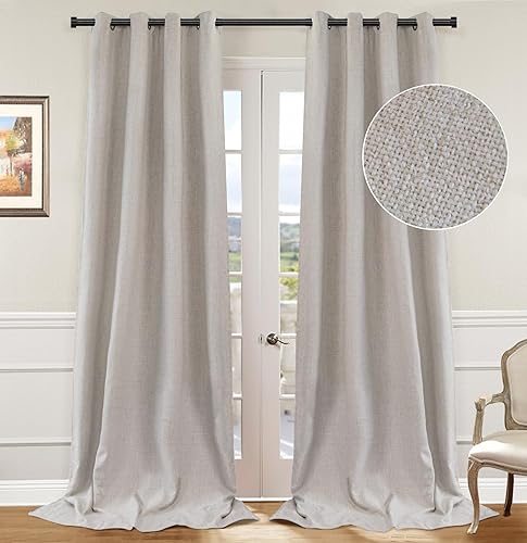 Miniatura 1 de Cortinas 100% opacas para dormitorio de 54 pulgadas de largo, cortinas de lino con ojales con forro opaco, cortinas opacas de lino para sala de