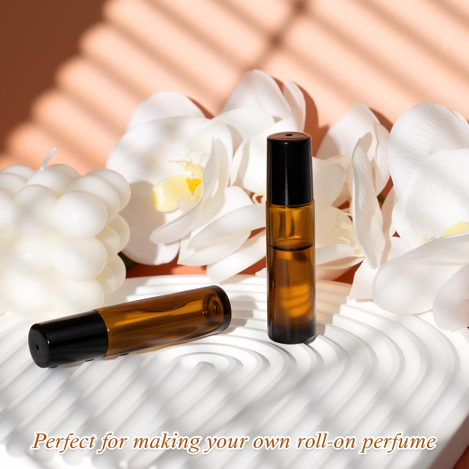 24 Pezzi Roll On Vuoto per Oli Essenziali, 10ml Marrone Bottiglia Boccette Vuote Contenitore Flaconcini Vuoti con Sfera in Acciaio Inossidabile per Profumi Aromaterapia Massaggio