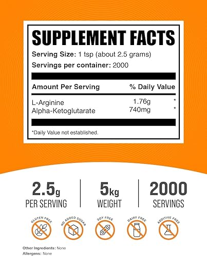 Miniatura 10 de Suplememto BulkSupplements Pure AAKG (con LArginina y acetoglutárico) en polvo, 1