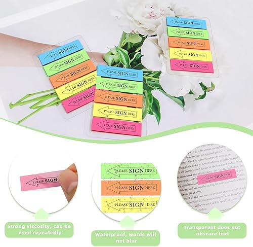 Miniatura 3 de 700 pestañas de Sign Here, calcomanías de colores surtidos, 5 colores brillantes, banderas de signo de aquí transparentes, notas adhesivas de flecha