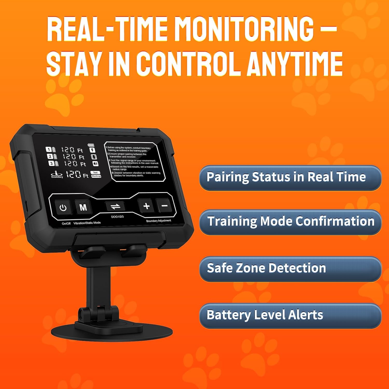 Radar Wireless Dog Fence for 3 Dogs – 10-120ft Adjustable Range, Invisible Containment System with Sound, Vibration & Static Modes, IPX7 Waterproof Receiver Collar for Indoor/Outdoor (1 Collar)