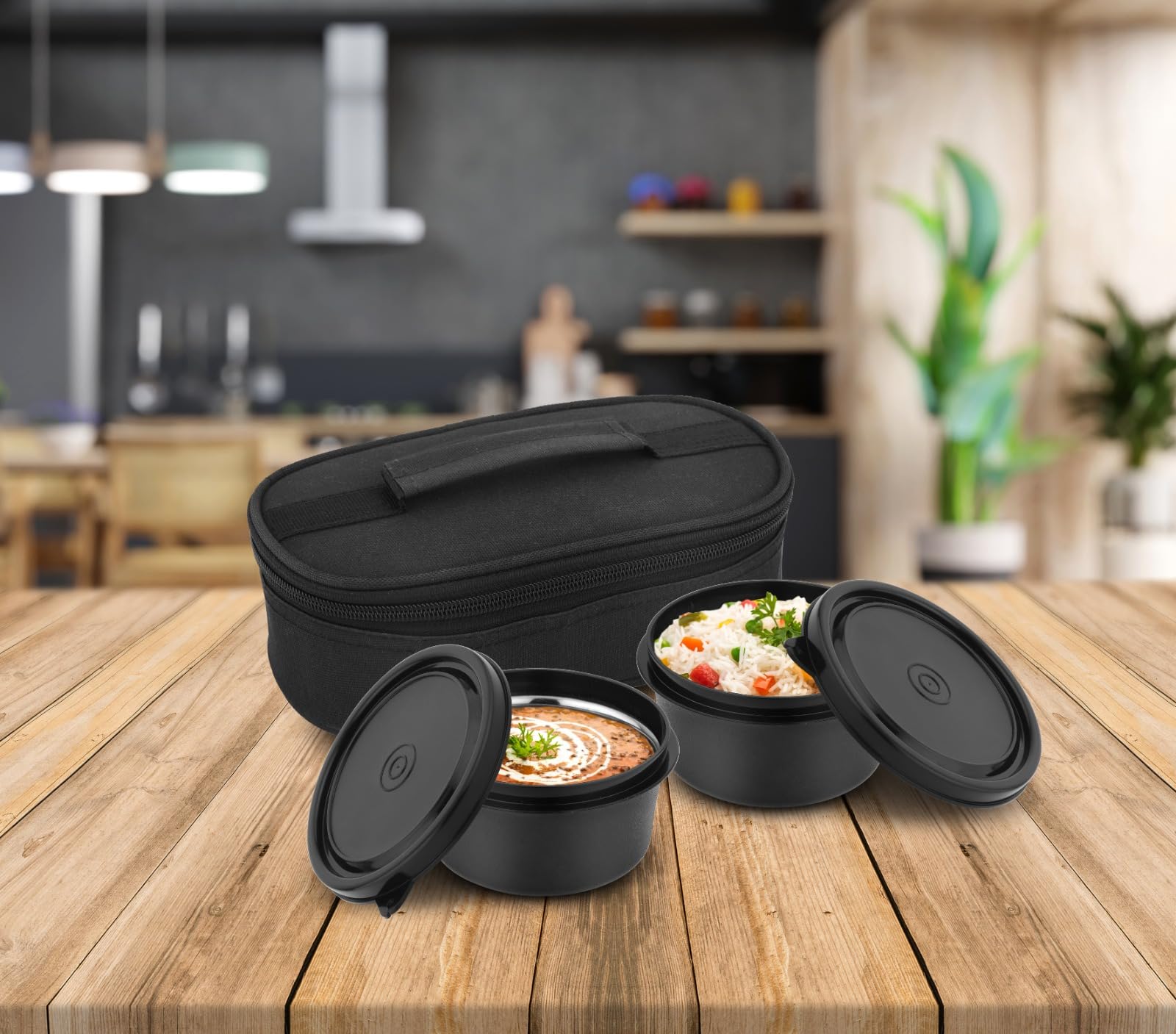 Buy Bowl Fiery Lunch Box Black Insulated Tiffin 2 Round Containers
