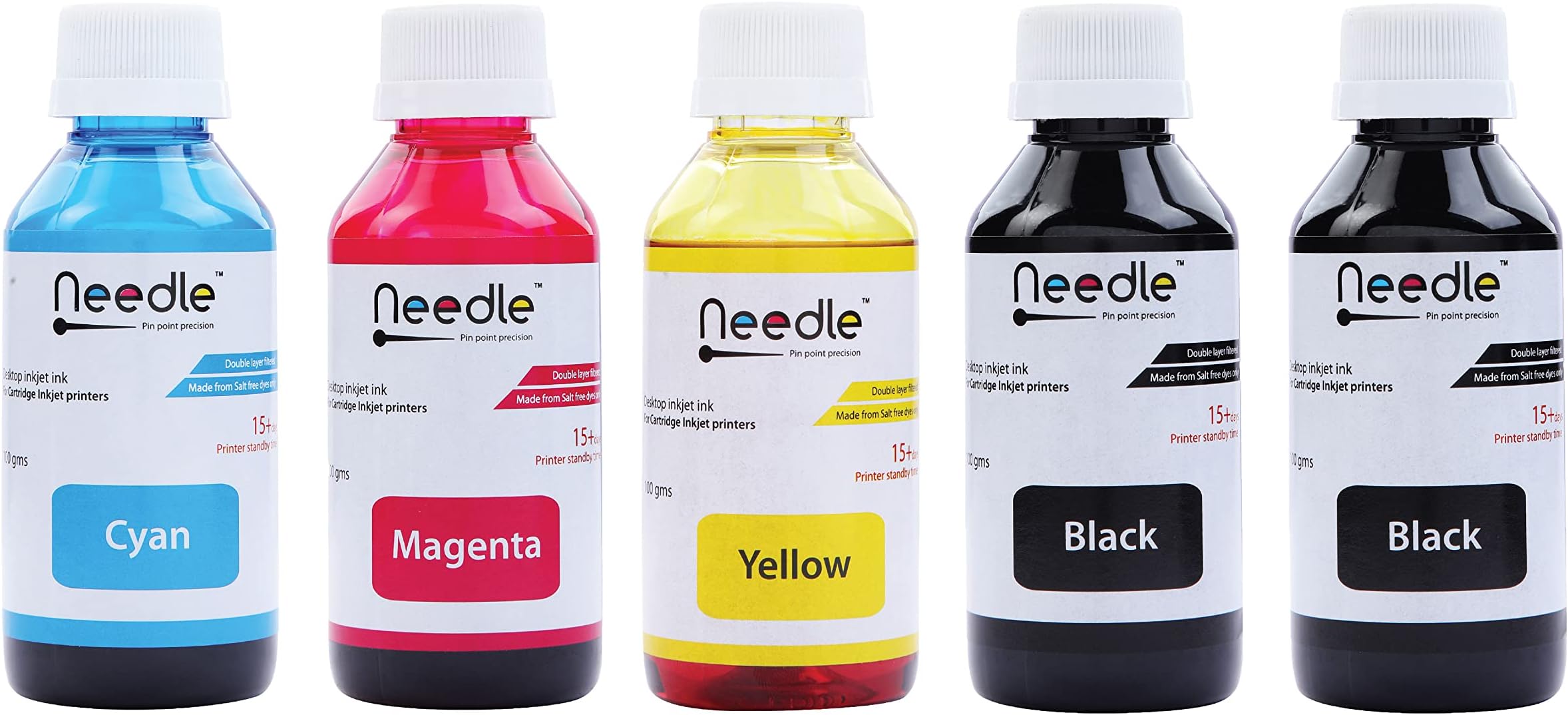 Needle 5x100gms (CMYKK) Cartridge Inkjet Ink Refill Compatible with HP and Canon Cartridge Printers