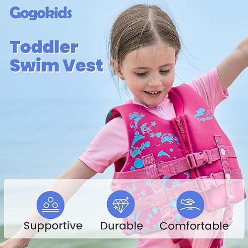 Vista 2 de Gogokids Chaqueta salvavidas para niños y niñas, traje de baño flotante