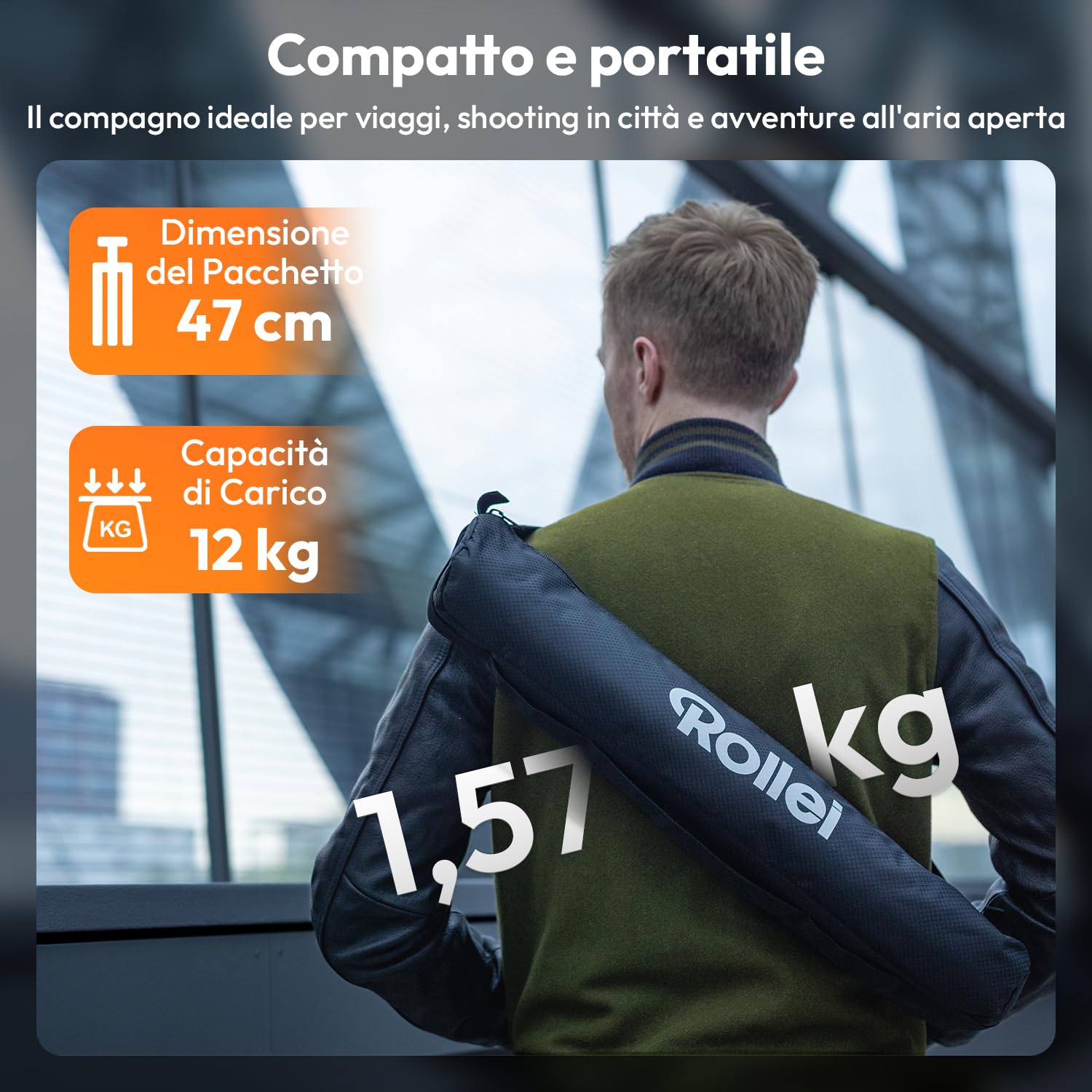 Rollei C6i Treppiede Fotocamera Nero, 171,5cm Cavalletto Fotografico Carbonio Viaggio con Testa Sfera a 360° Tripod Camera per Sony Canon Nikon DSLR Treppiede per Smartphone con Supporto per Telefono
