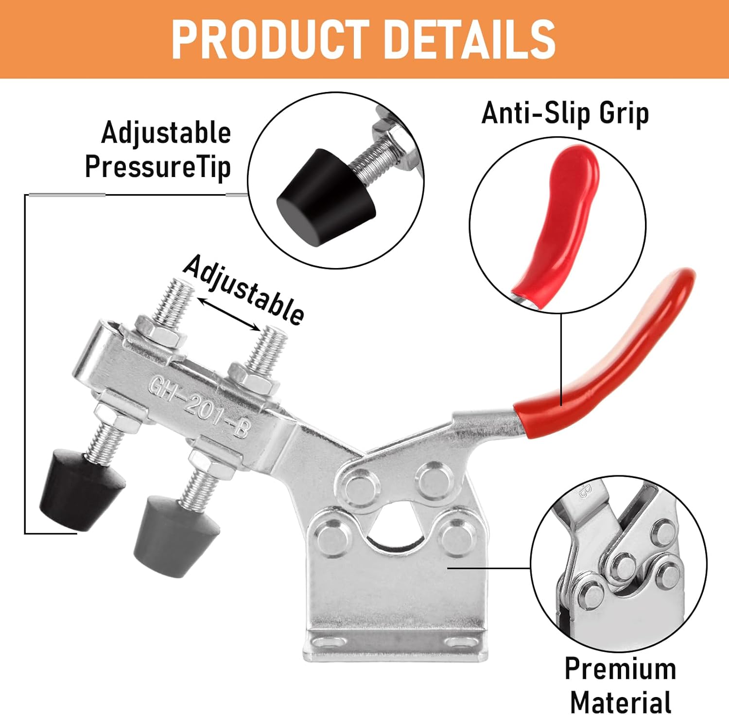 12 Pack 201B Toggle Clamps, Hold Down Clamp 220Lbs Holding Capacity Quick Release Horizontal Clamps with Rubber Pressure Tip for Woodworking Jigs and Fixtures, Welding, Drill Press, Crosscut Sled