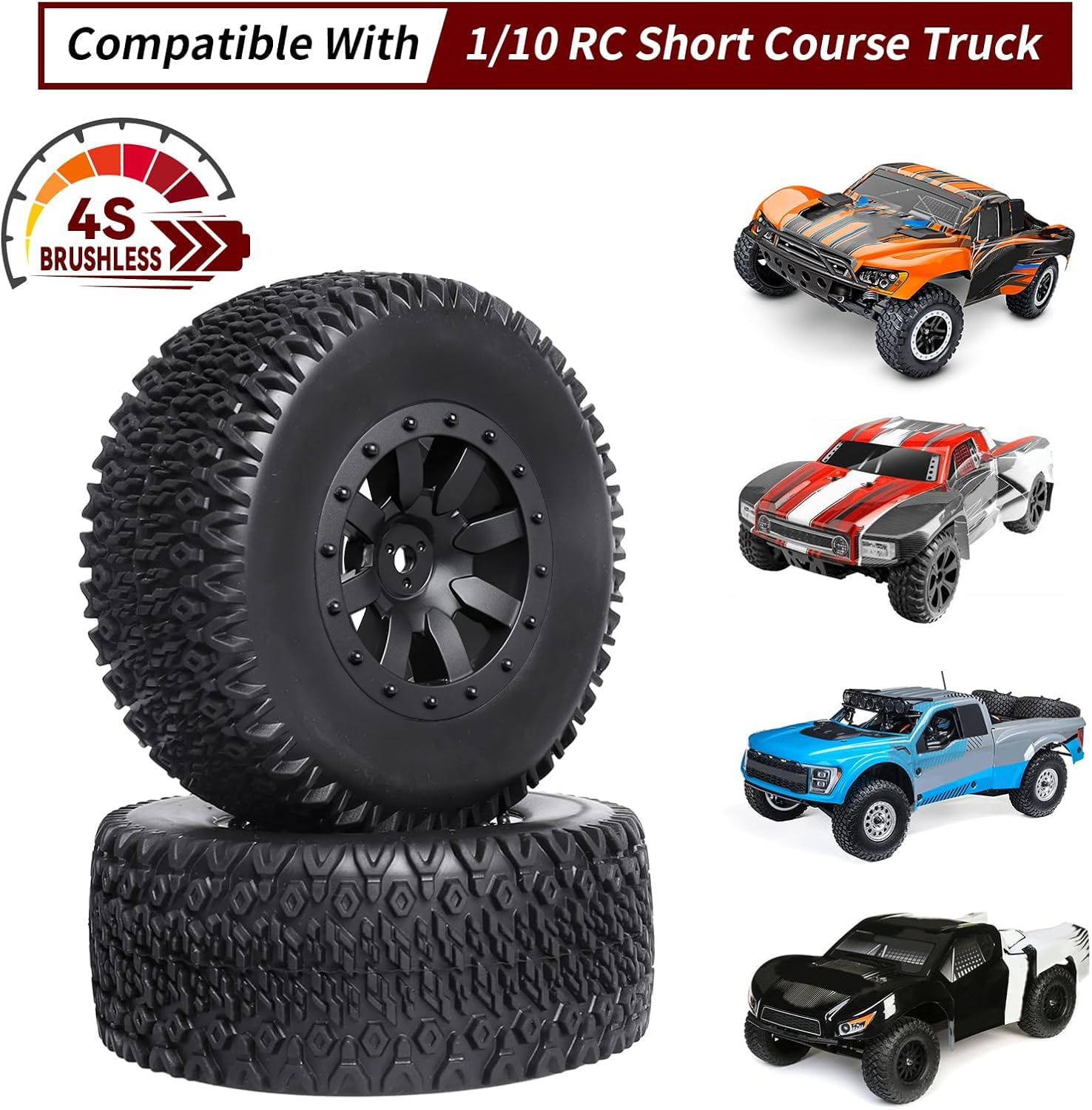 1/10 Neumáticos y ruedas de camión de campo corto para Traxxas HSP Tamiya HPI Kyosho Losi Redcat Racing RC Modelo Coche, juego de 4 (estilo B)