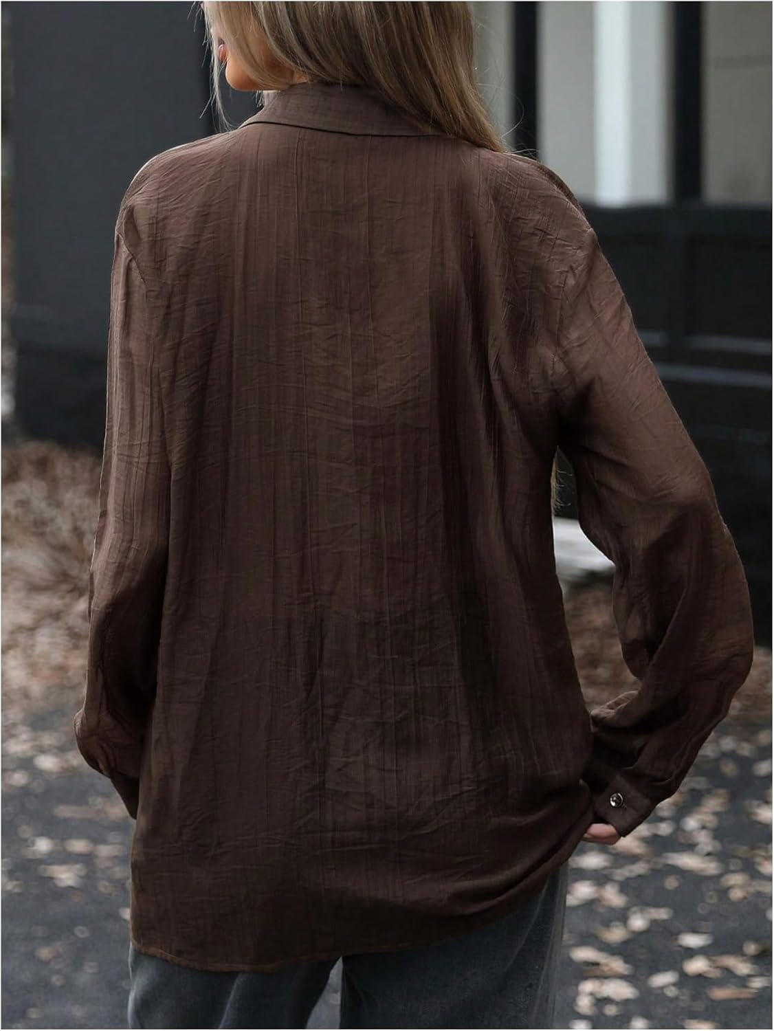 MakeMeChic Women's Going Out Cold Shoulder Button Down Shirt Cut Out Long Sleeve Blouse Tops - Image 3