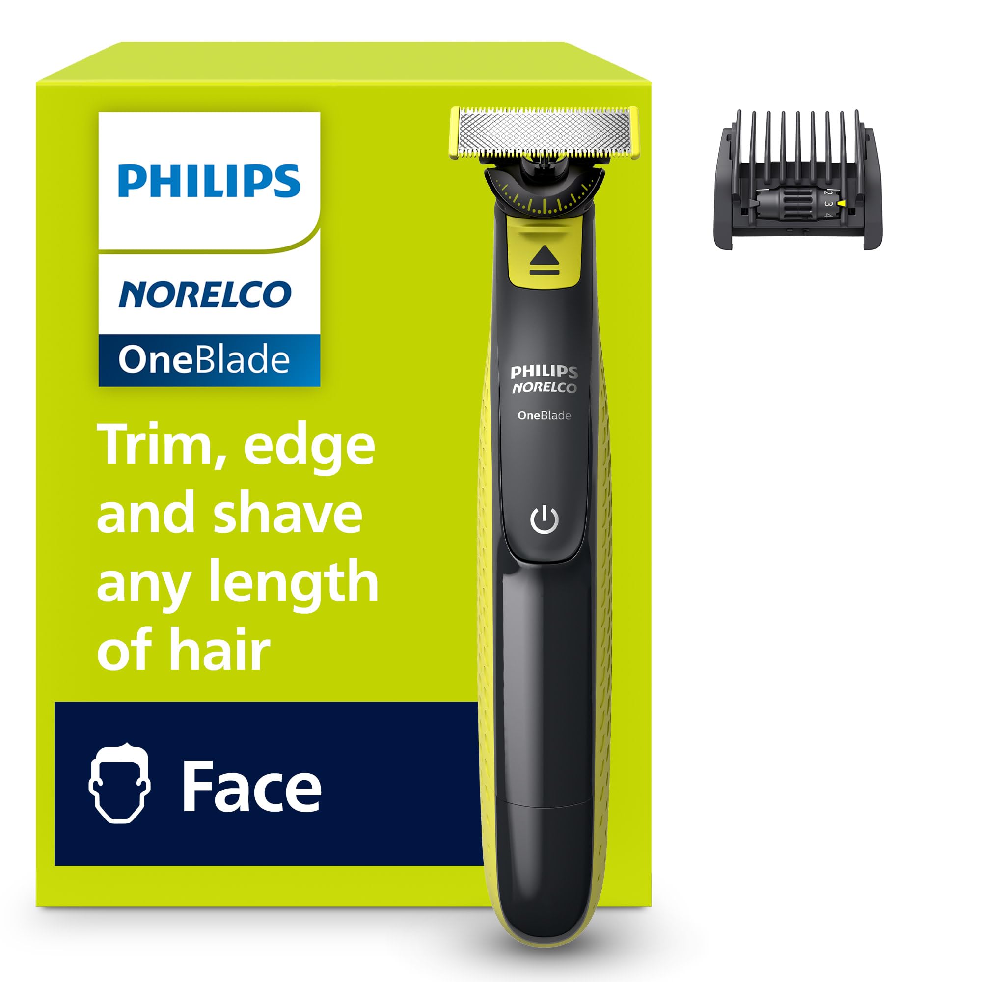 Philips Norelco OneBlade 360 Face, Hybrid Electric Beard Trimmer and Shaver with 5-in-1 Face Stubble Comb, Frustration Free Packaging, QP2724/90