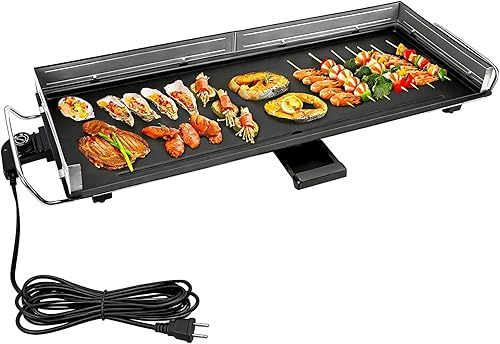 AEWHALE Parrilla eléctrica antiadherente extra grande de 35 pulgadas, parrilla Teppanyaki para interiores y exteriores, con temperatura ajustable,