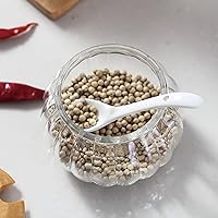 Vista 4 de Bodega de sal, recipiente de vidrio de 8 onzas / 8.5 fl oz con tapa de bambú, lindo tarro de condimento de calabaza, recipiente de almacenamiento