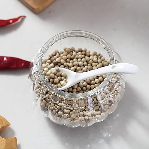 Miniatura 4 de Bodega de sal, recipiente de vidrio de 8 onzas / 8.5 fl oz con tapa de bambú, lindo tarro de condimento de calabaza, recipiente de almacenamiento