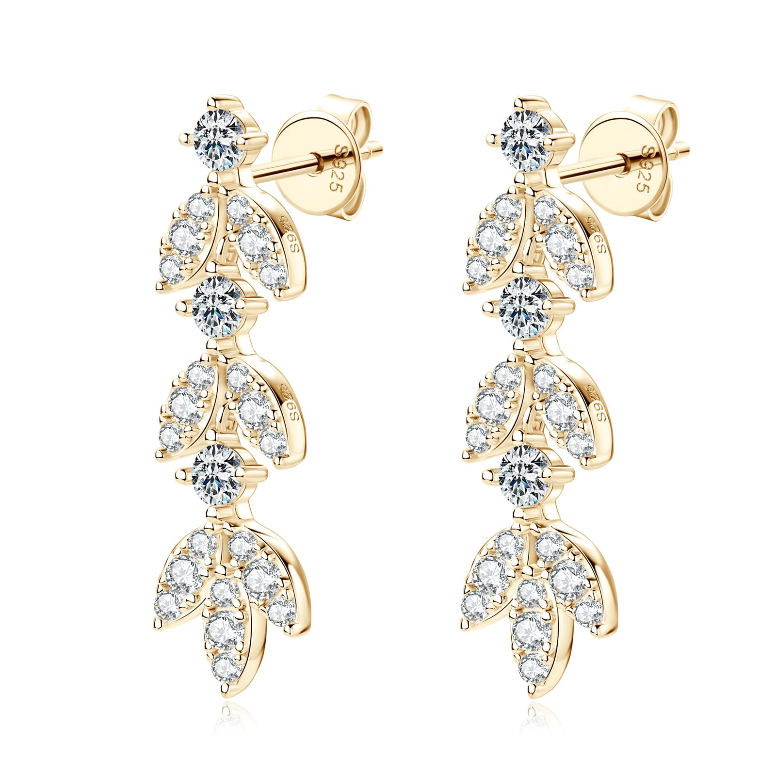 YCTTKDD Moissanit-Tropfen-Ohrringe für Damen, Sterlingsilber, blattförmiger Ohrring, Kristallschmuck