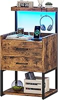 Vista 9 de AOGLLATI Mesita de noche con luces LED y estación de carga, 2 cajones para dormitorio, 2 puertos USB, 2 tomacorrientes, mesa auxiliar de cama