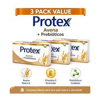 Protexx Oats + Prebiotic Body Soap Bars, 3 Pack, 110g Each, Daily Cleansing Bath Soap
