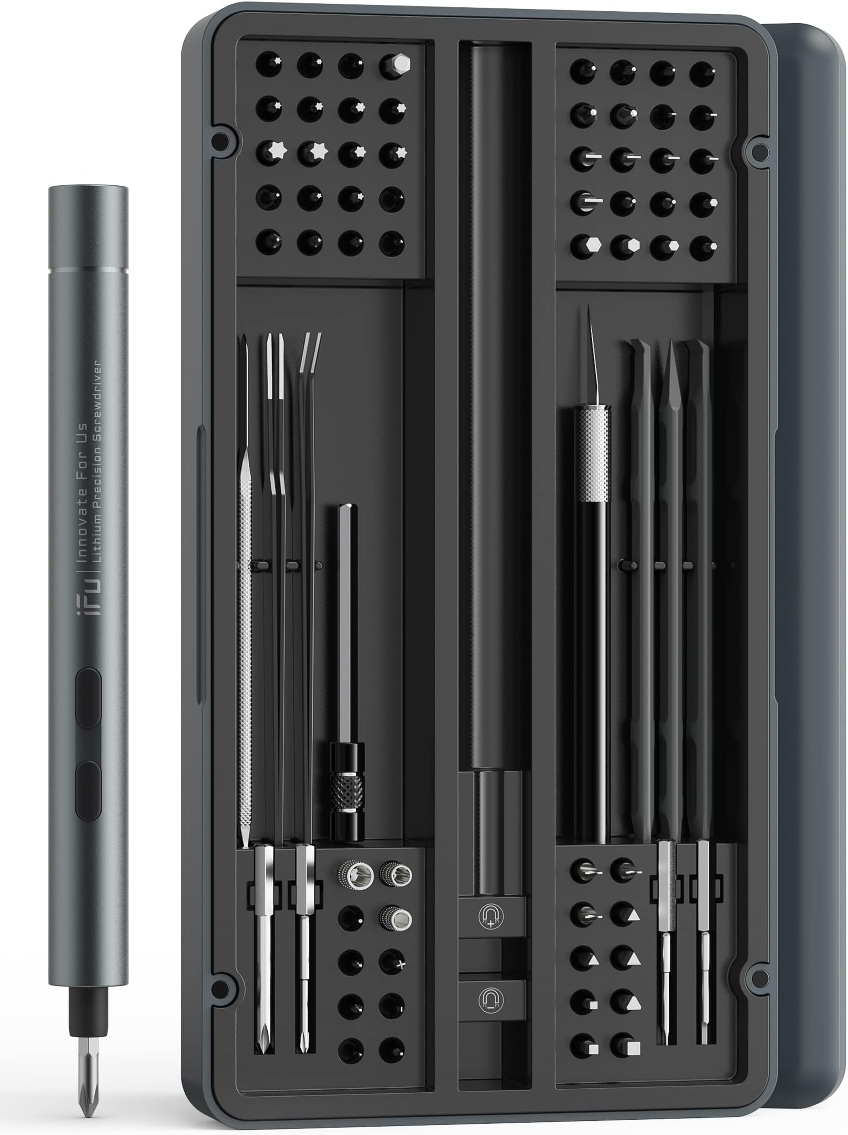 iFu Mini Electric Screwdriver Kit, 90-in-1 Precision Repair Set with 64 Magnetic Bits & LED Light, Cordless Power Screwdriver for Phone, Laptop, Computer, Camera, Watch, Electronics - Gift for Men