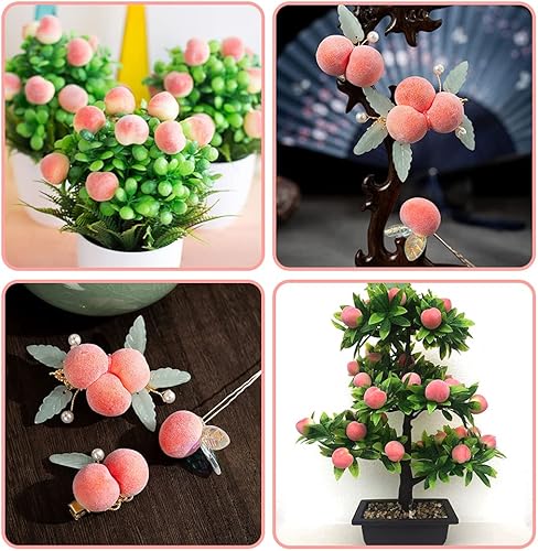 Miniatura 3 de Melocotón artificial, mini fruta falsa de simulación de melocotón rosa amarillo melocotón modelo de fruta falsa para el hogar, casa, cocina, fiesta,