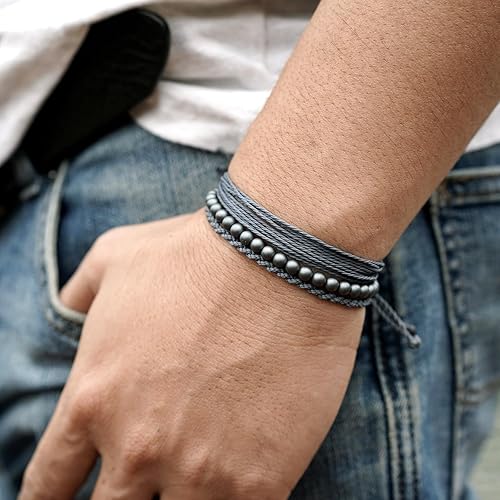 Miniatura 135 de Handmade Natural Stone Beaded Healing Bracelet Gift for Men Adjustable Rope String Bracelet