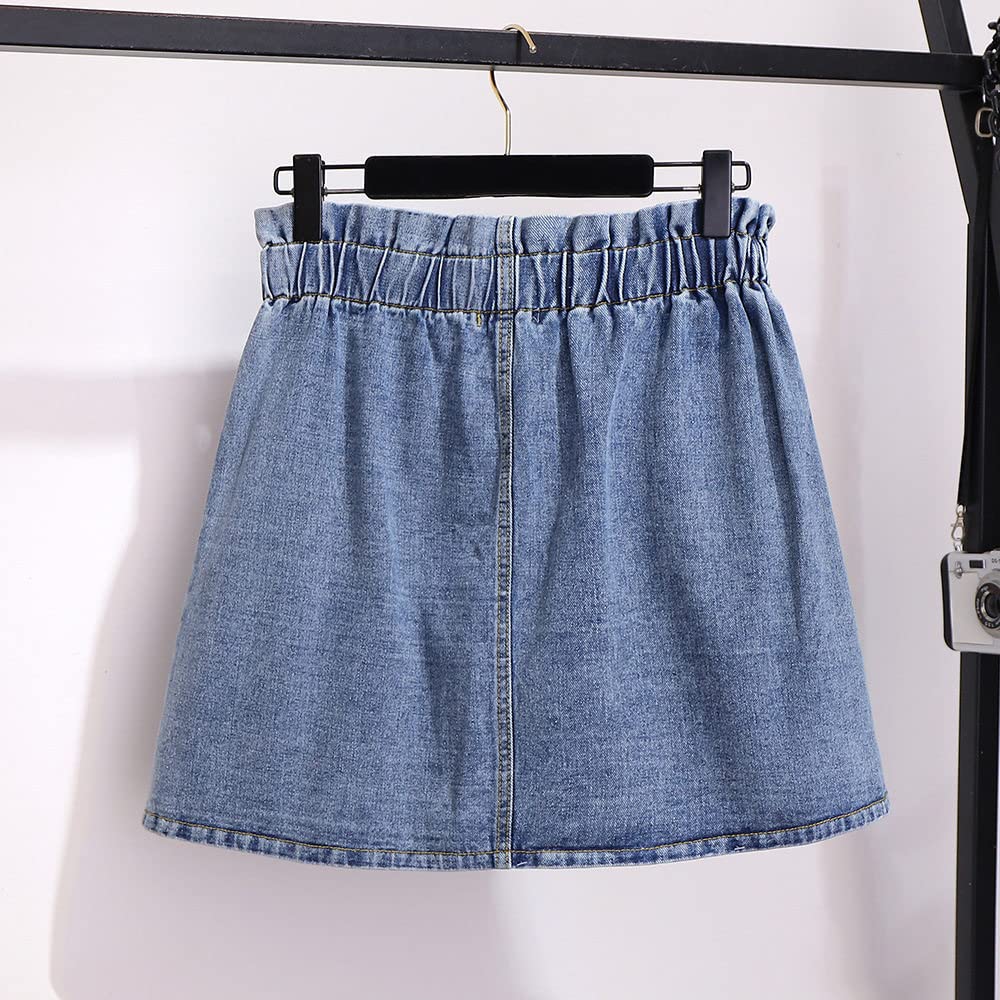 Gonne,Minigonna da Donna Gonna di Jeans con Volant Elastico A Vita Alta Blu Avvolto sui Fianchi con Tasca A-Line Increspato Plus Size Gonne Lunghe Corte per Ragazze Signore,4XL