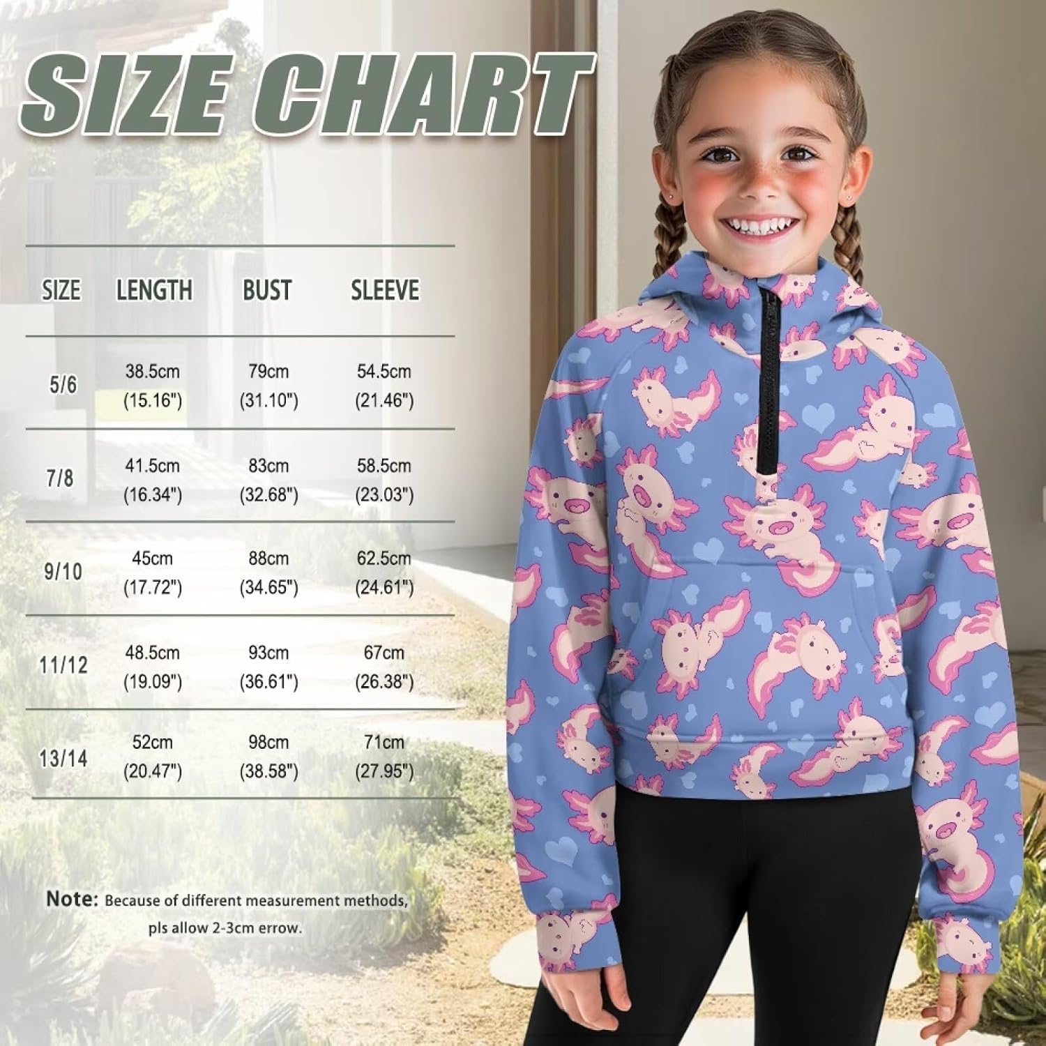 Girls Half Zip Hoodies Fashion Long Sleeve Drop Shoulder Hooded Sweatshirt Pullover with Side Pockets 5-14 Years
