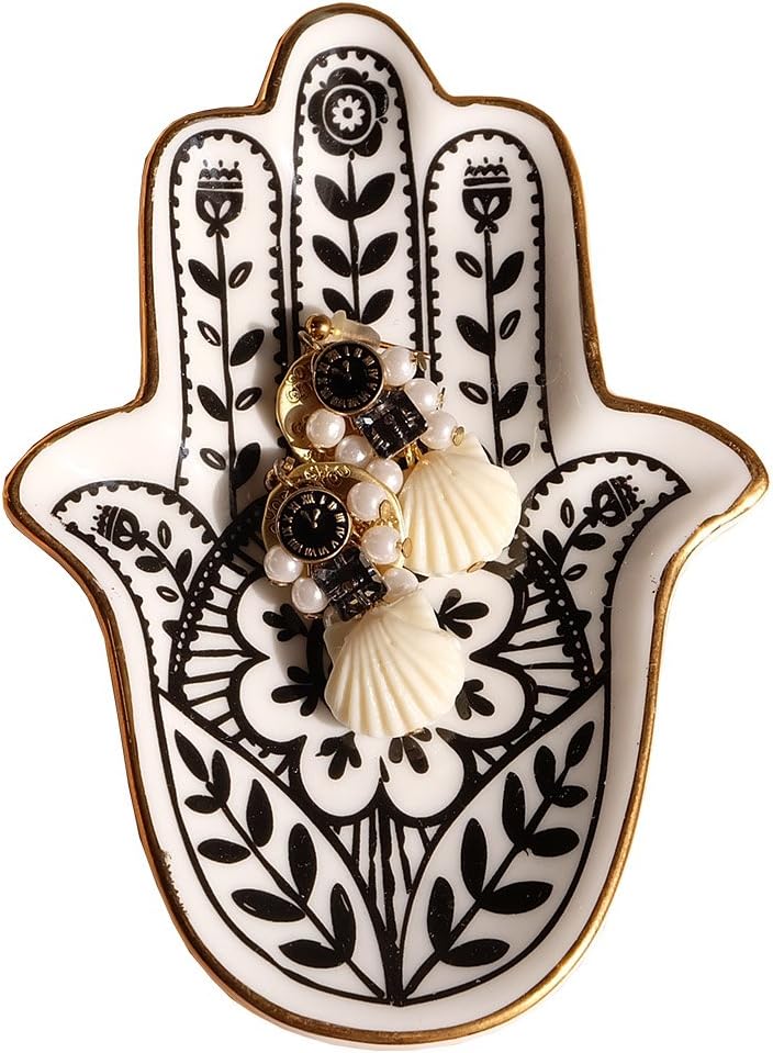 PUDDING CABIN Trinket Dish Hamsa Ring Dish Holder Small Jewelry Tray Decorative Plate