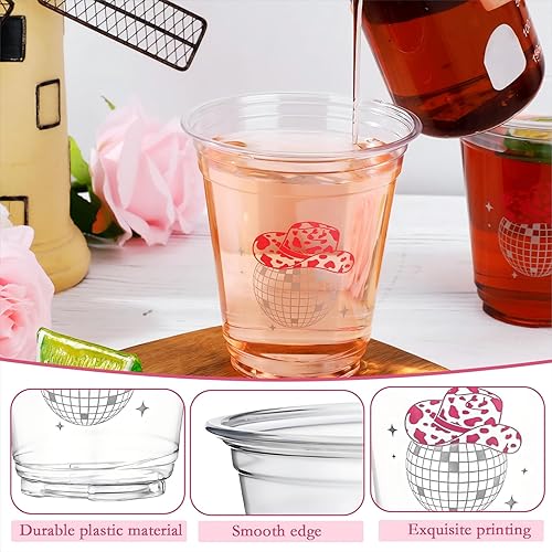 Miniatura 3 de Sliner 100 tazas de discoteca rosa vaquera decoraciones de despedida de soltera de 12 onzas desechables disco vaquera tazas de plástico de bola de