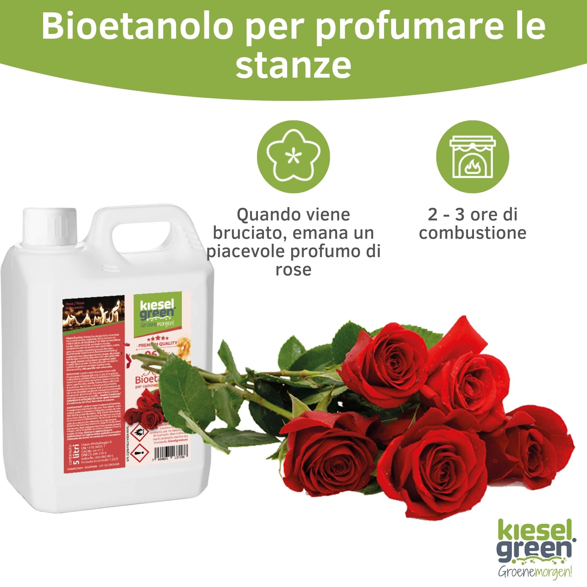 KieselGreen Bioethanolo 25 litri con Fragranza per Cainetto a Etanolo – Bio-etanolo profuato