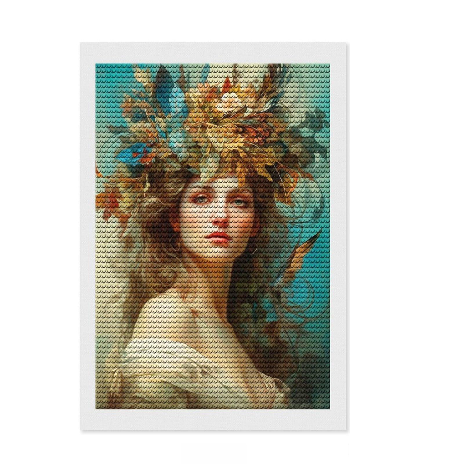 Junmoney Beautiful Woman Diamond Painting Set 8"x12", Vintage Style Decor, for Beginners, Stress Relief Craft, Christmas Gift