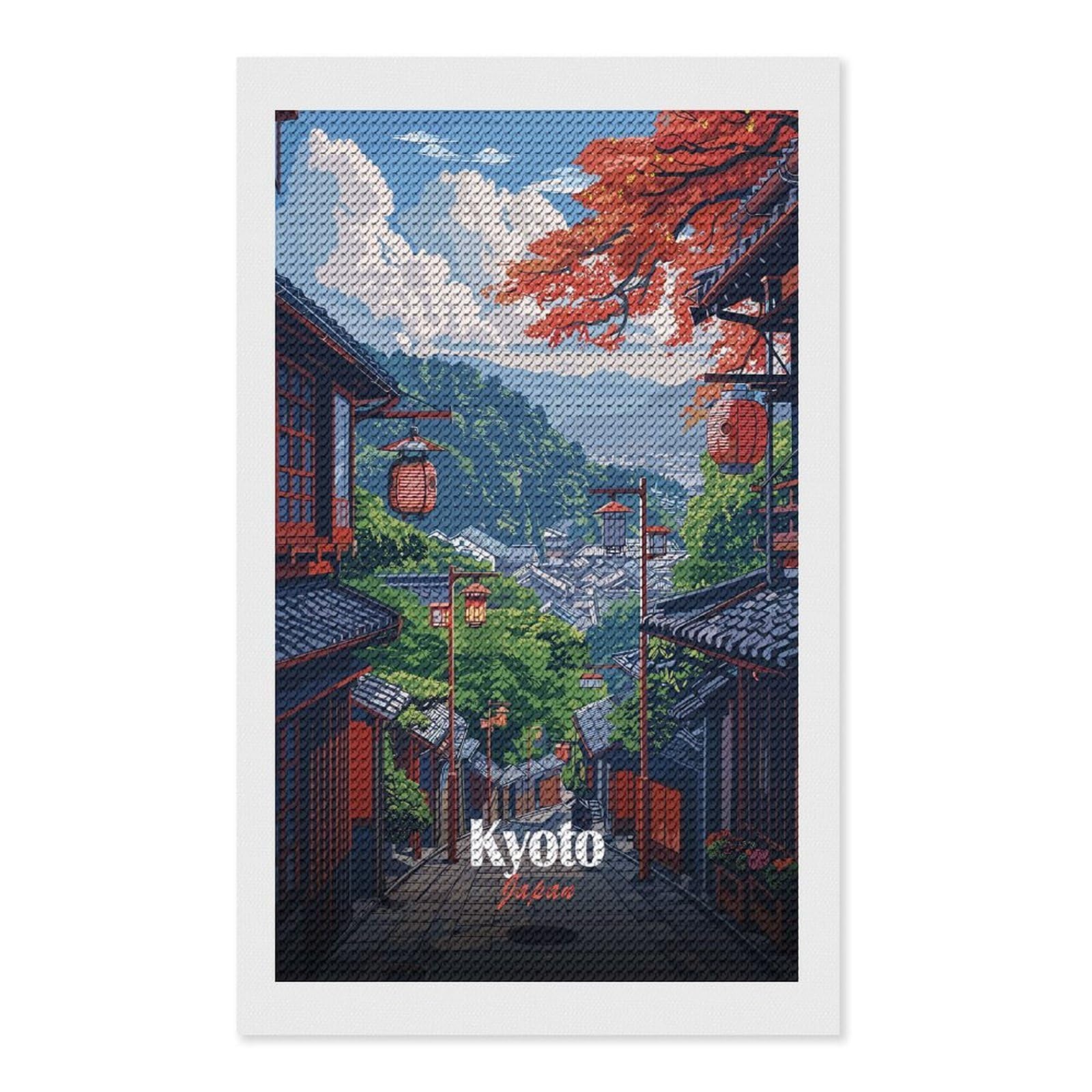 Junmoney Kyoto Japan Street View Illustration Diamond Painting Kit 12"x20", Thoughtful Handmade Gift, for Creative Relaxation, Printed Canvas, Cosy Home Accent
