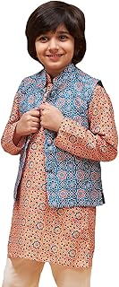VASTRAMAY Boys Traditional Geometric Print Nehru Jacket for Janmashtami - Festive Wear