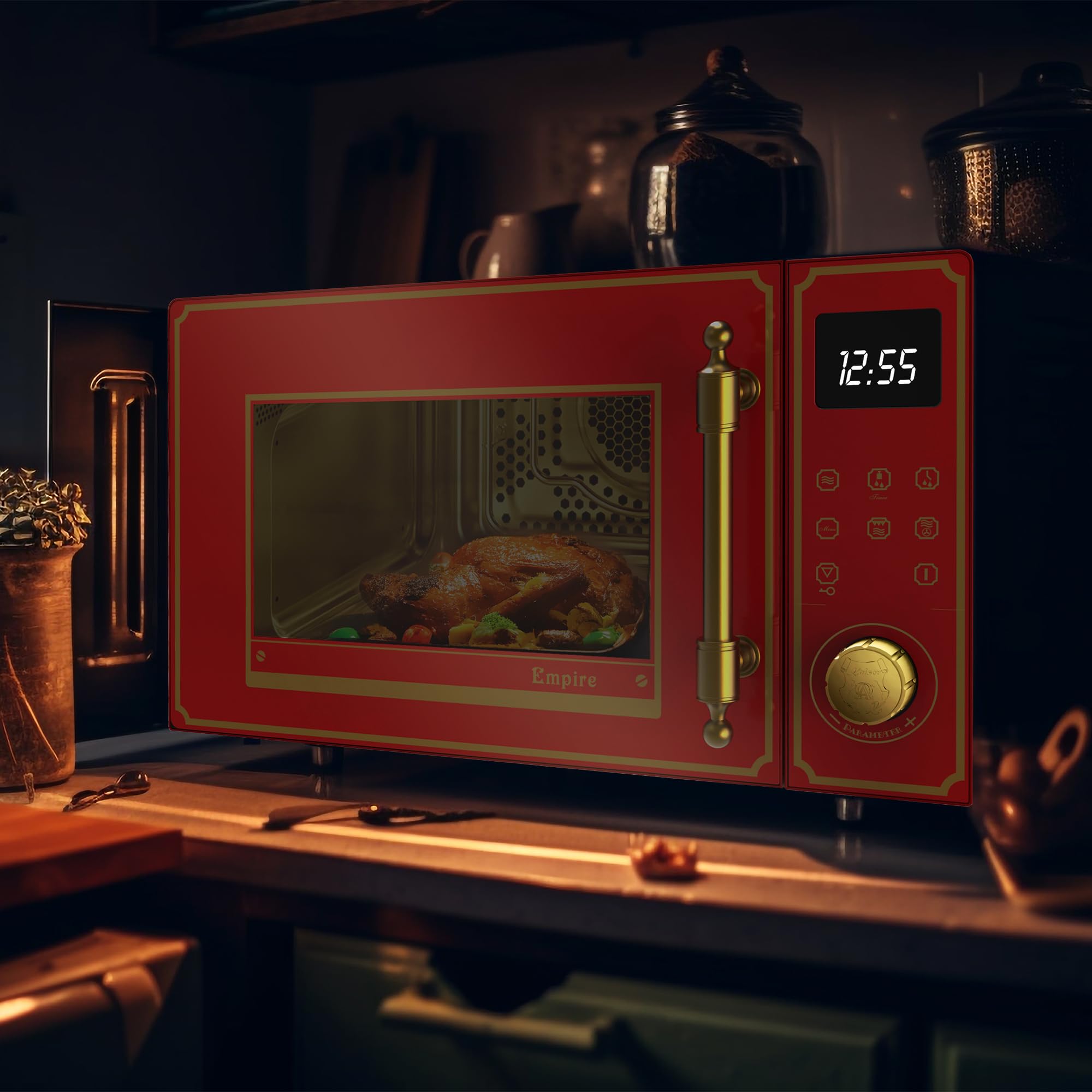 Kaiser Empire M 2530 RotEm Four à micro-ondes rétro 25 l avec grill à air chaud 25 fonctions