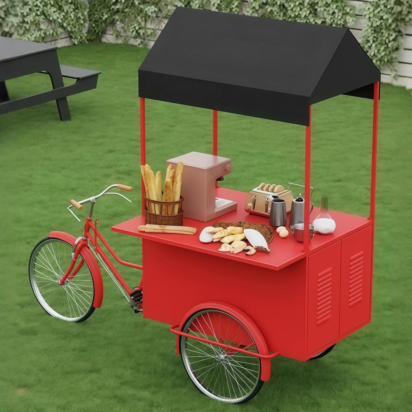 Mobile vending tricycle, Mobile Metal Cart Canopy Snacks Beverages Coffee Candy Multicolor(Red)