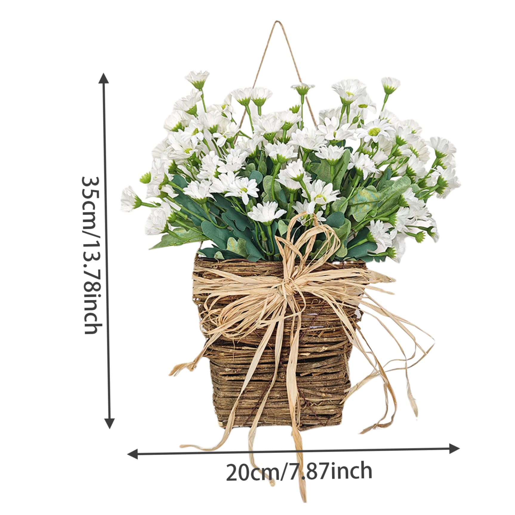 Ghirlanda primaverile per porta d'ingresso, ghirlanda floreale con cesto appeso con margherite artificiali per la decorazione primaverile della porta di casa