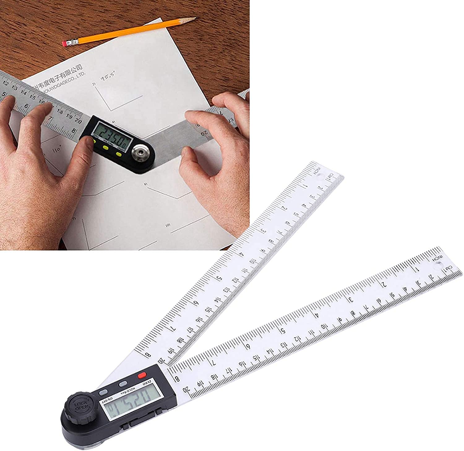 WJJ Alta precisione Digital Display 8 Pollici ZX PD290 Digital Angle Finder Angolo Righello Plastica for Laboratorio di Costruzione
