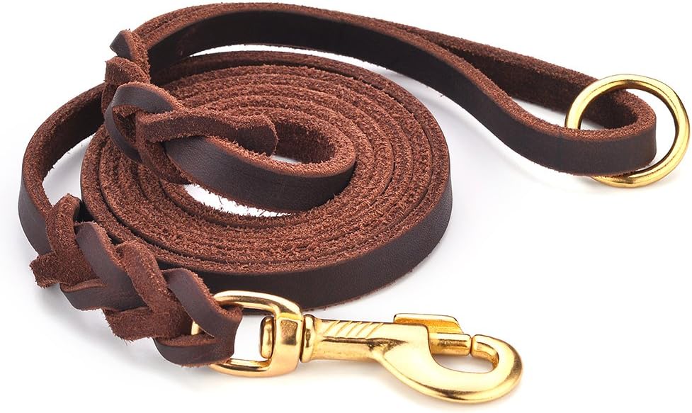 DAIHAQIKO Premium Genuine Leather Dog Leash 6 Foot Military Grade Heavy Duty K-9 Dog Leashes for Large Medium Small Dogs
