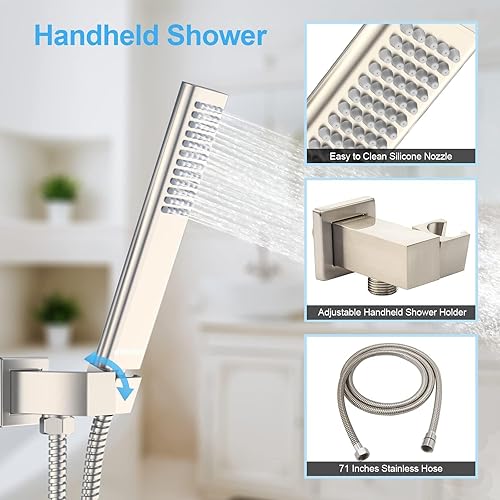 Miniatura 6 de EMBATHER Sistema de ducha de lluvia, juego de grifos de ducha de oro cepillado completo con cabezal de ducha de lluvia de 10 pulgadas y mano (con