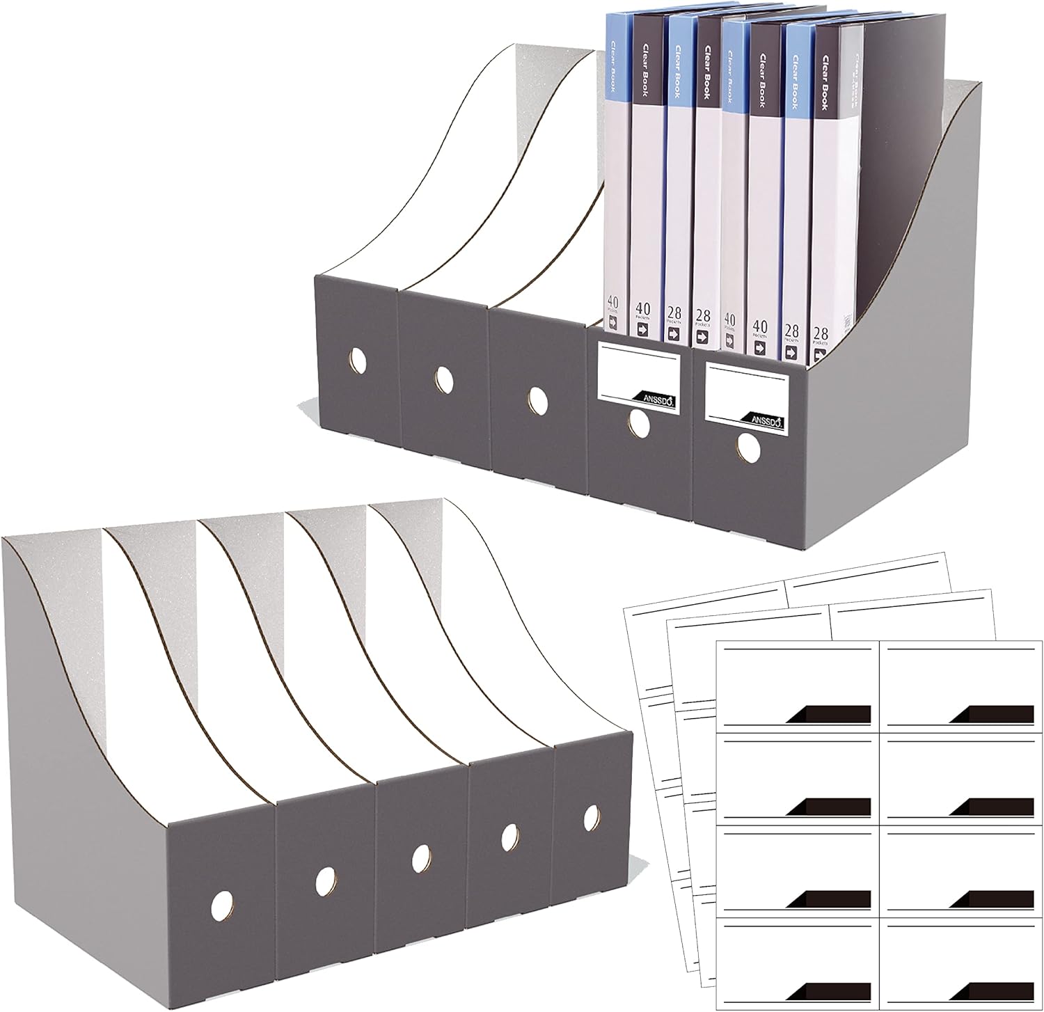 ANSSDO 12 Pack Grey Cardboard Magazine Holder Premium Magazine File Holder Magazine