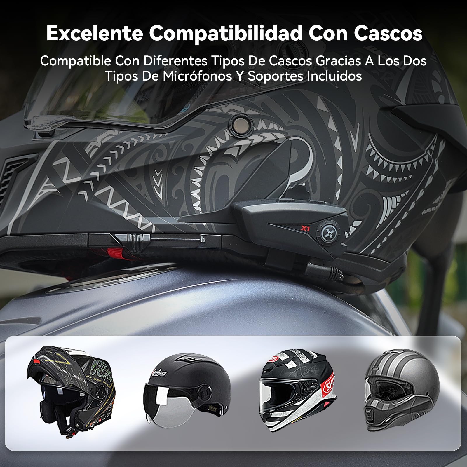 X1 Auriculares Casco Moto Bluetooth con Música, 60h de Tiempo, IP67