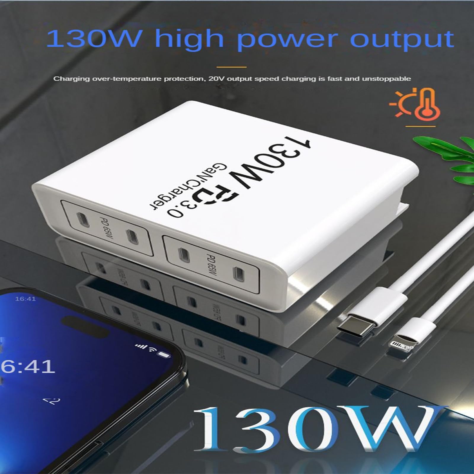 Chargeur 130W Charge Rapide Qc tête de Charge Rapide Quatre Ports chargeant simultanément Le Courant de Dispositif Correspondant Intelligent