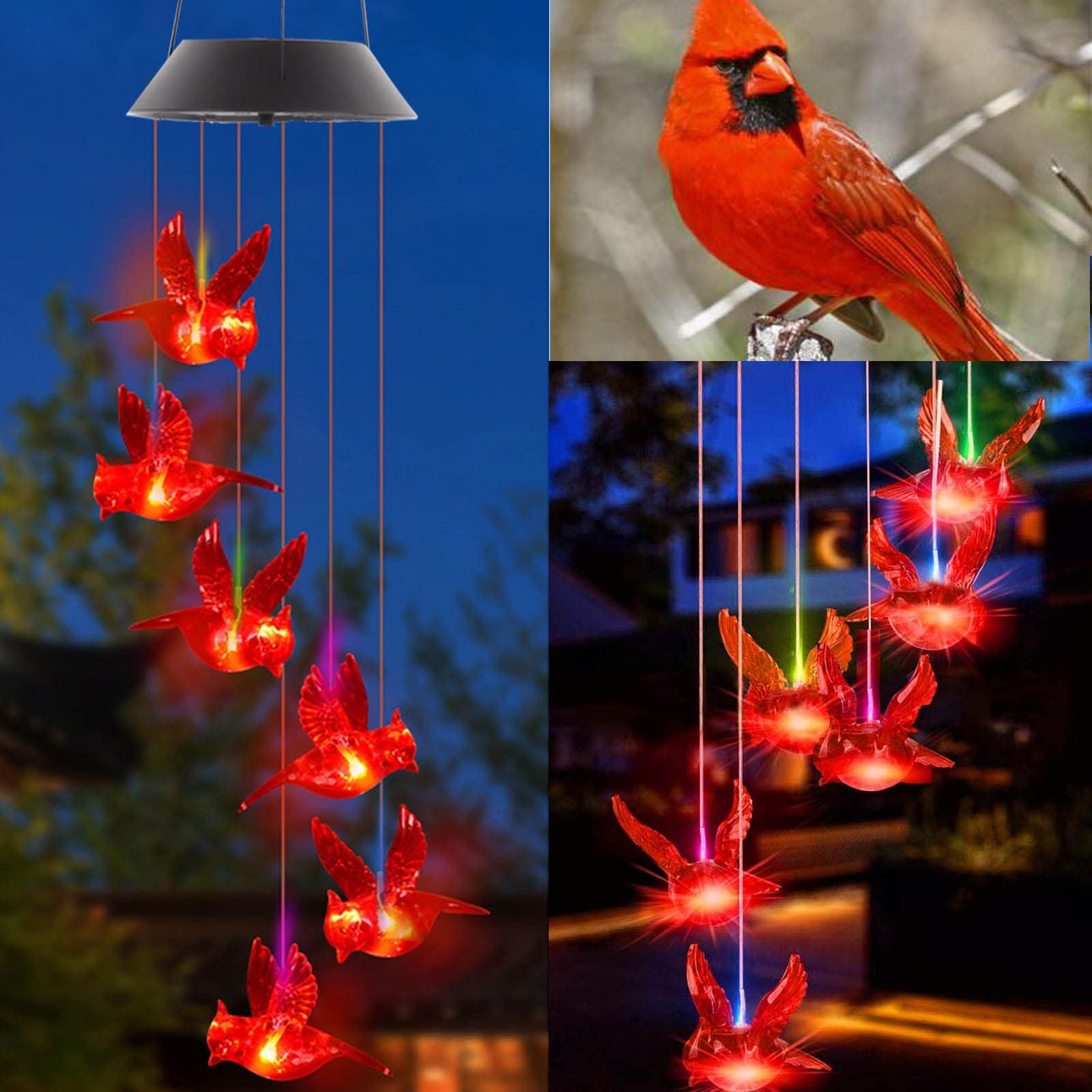 Vency Solar Red Bird Wind Chimes, Color Changing Solar