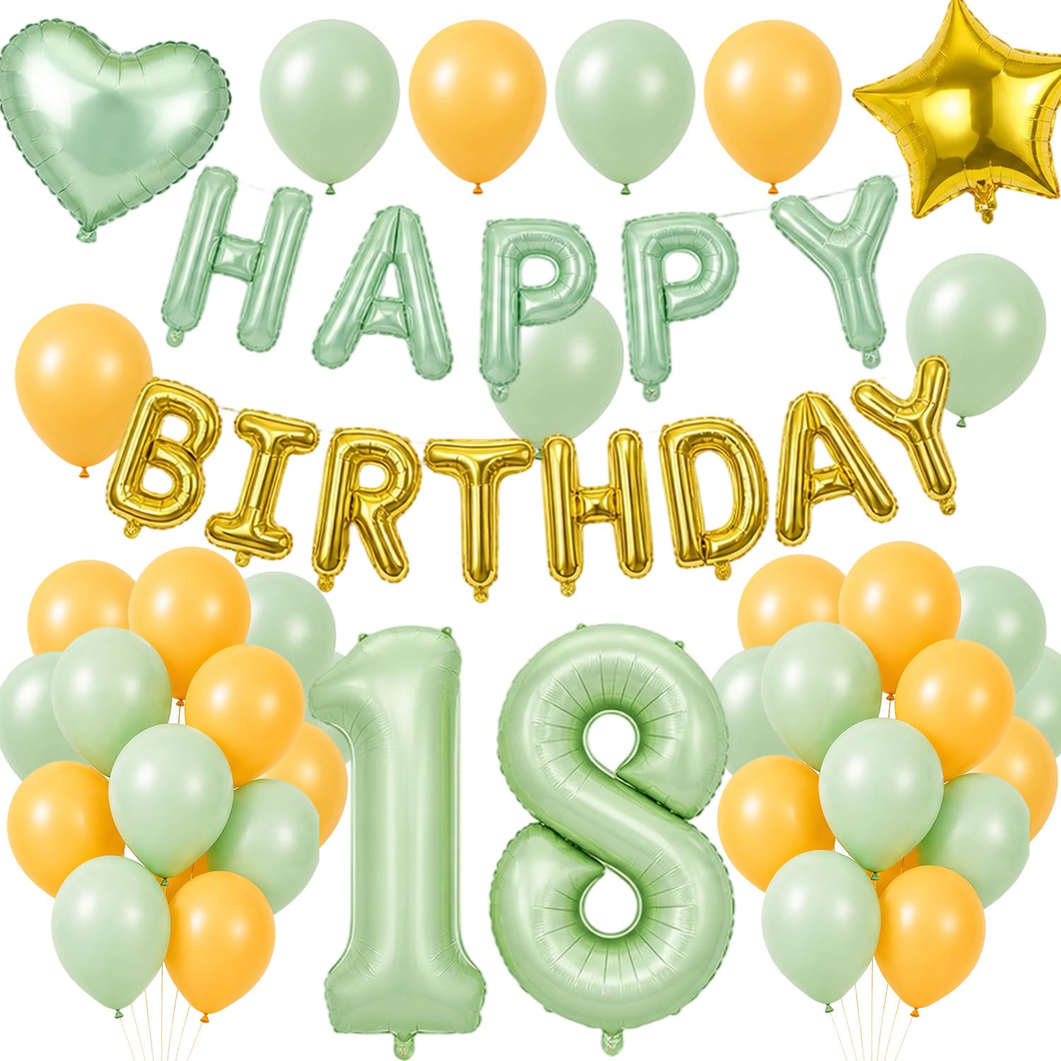 Luvart 18th Birthday Decorations, Sage Green Banner Balloons for Girl