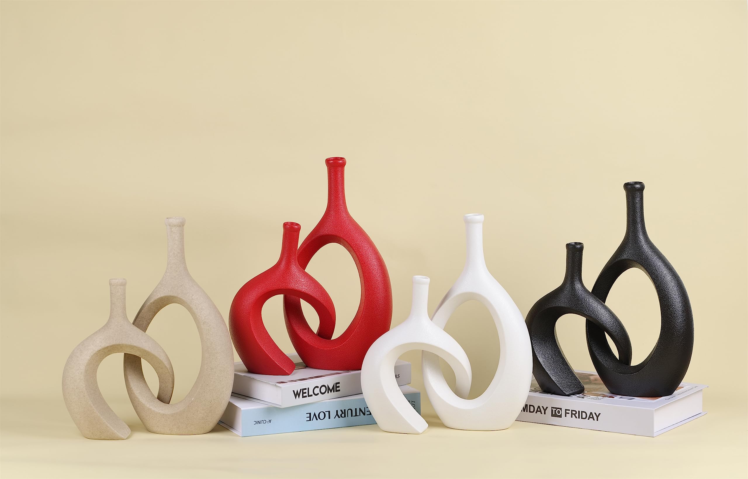 WUBIANJIE Set di Vasi in Ceramica Rossa - Arredamento Moderno Boho, Design Accogliente, Vasi per Soggiorno, Camera da Letto, Tavolo da Caffè, Camino