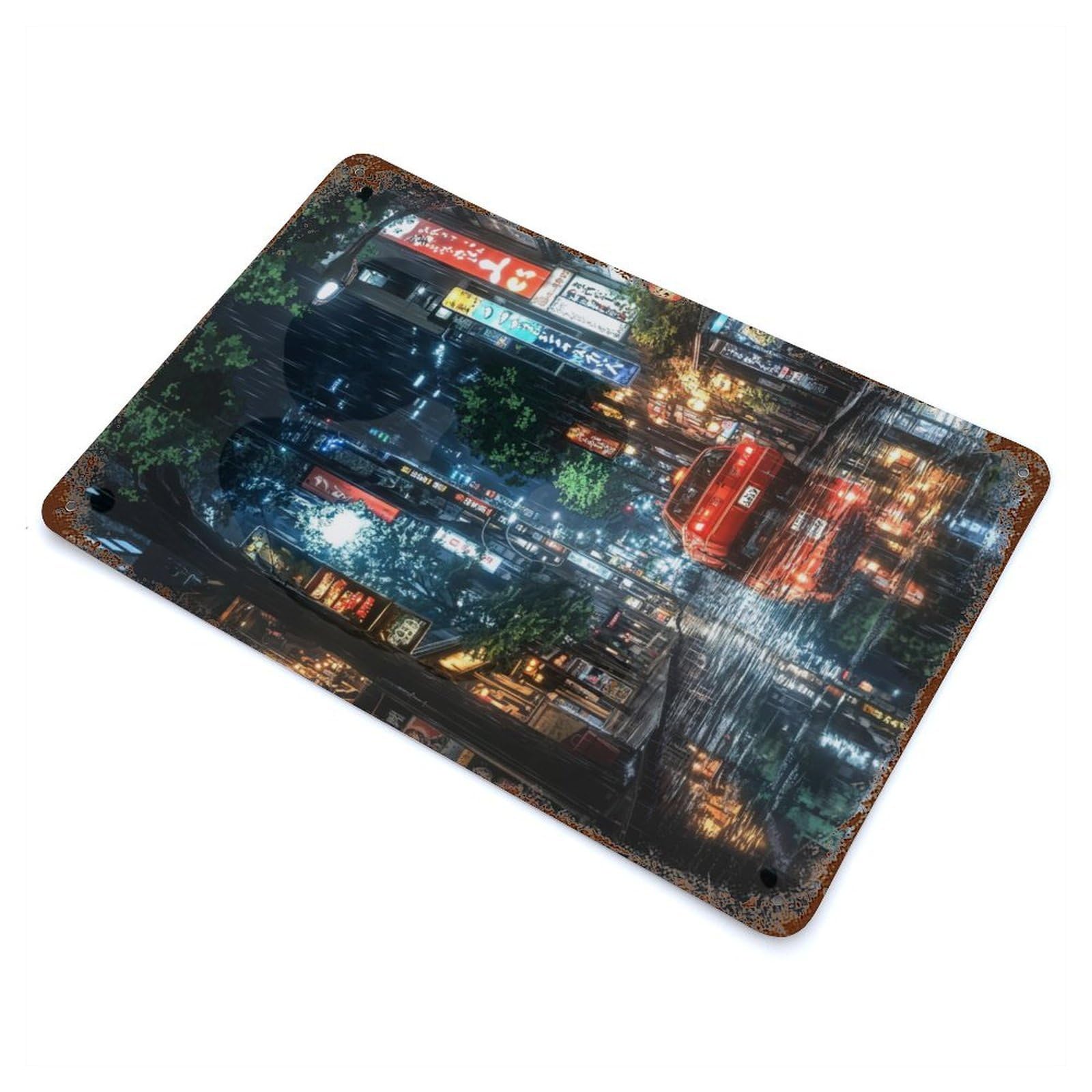 Rainy Night in Tokyo 11.8"x7.9" Retro Metal Sign, Vintage Wall Decor for Garage, Bar And Workshop Decor
