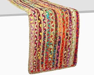 COTTON CRAFT Jute Chindi Table Runner - Braided Handwoven Reversible Tab...