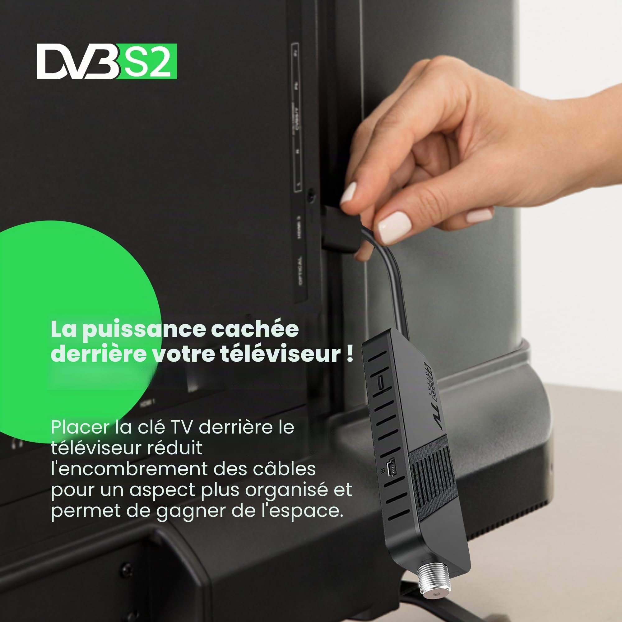 LEYF Récepteur Satellite DVB-S2 Full HD 1080p HDMI TV Stick récepteur Satellite caché derrière la TV Affichage numérique H265 HEVC Main 10 Bits Télécommande Universelle 2 en 1 USB