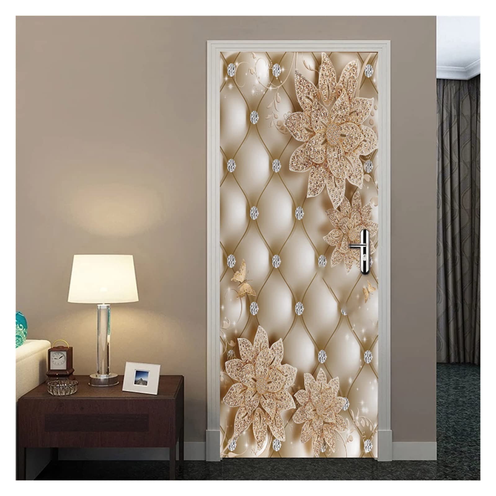 Sticker porte 3D golden feather 85x215cm pour décoration murale de maison