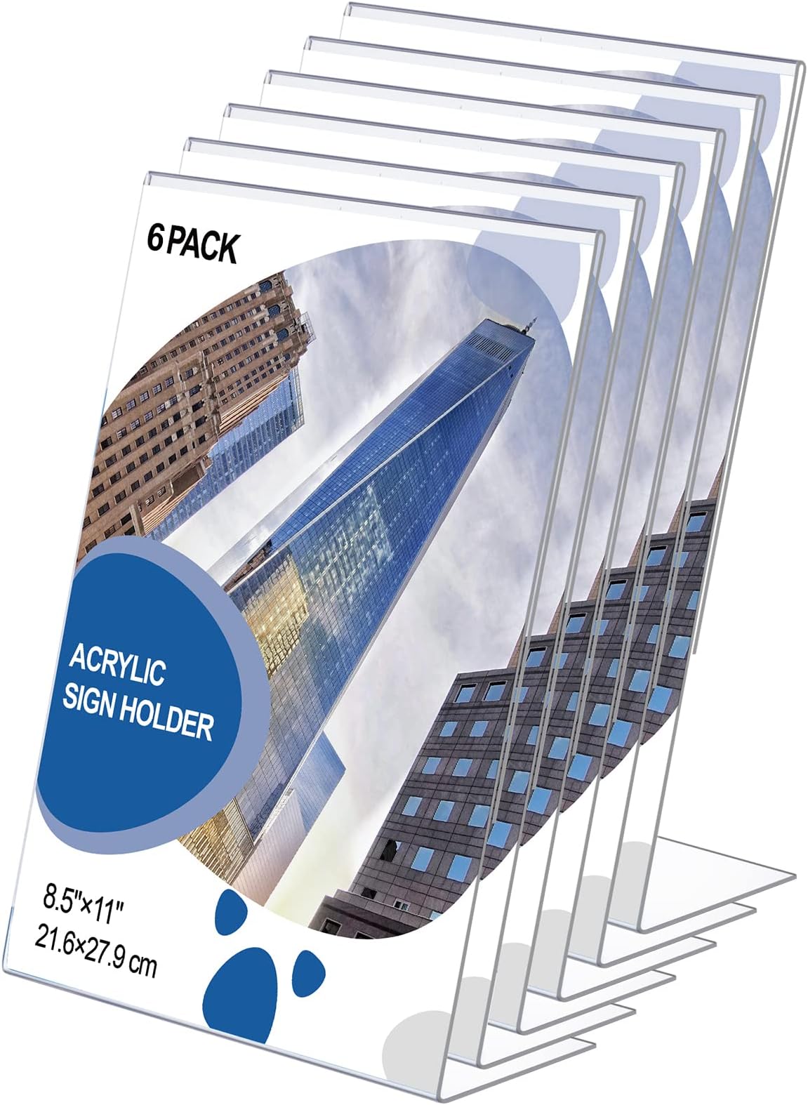 COYMOS Acrylic Sign Holder 8.5 x 11 Horizontal 6 Pack Slant