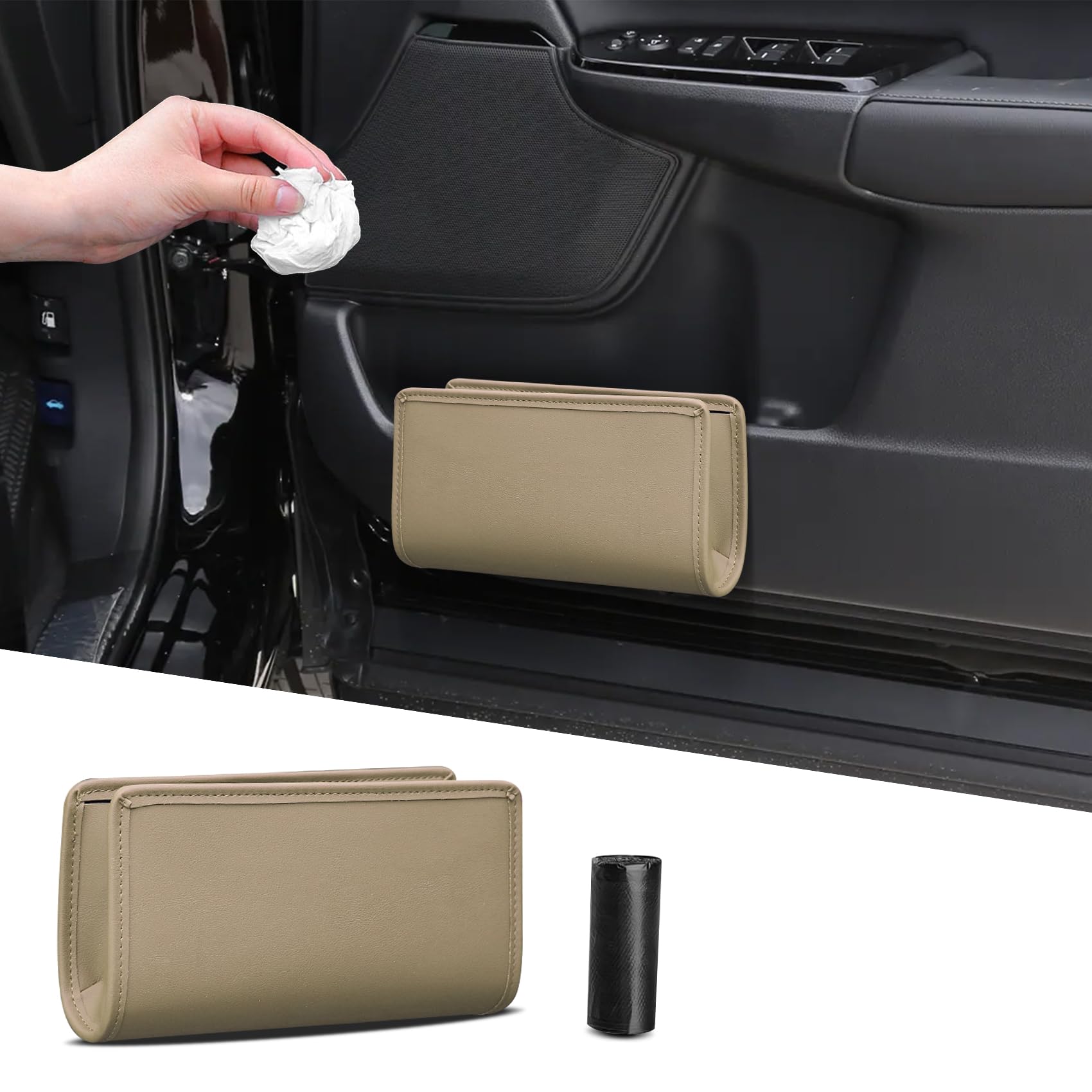 QZTYTY - Papelera de cuero para coche, organizador universal para interiores, plegable, para colgar en el coche, color beige