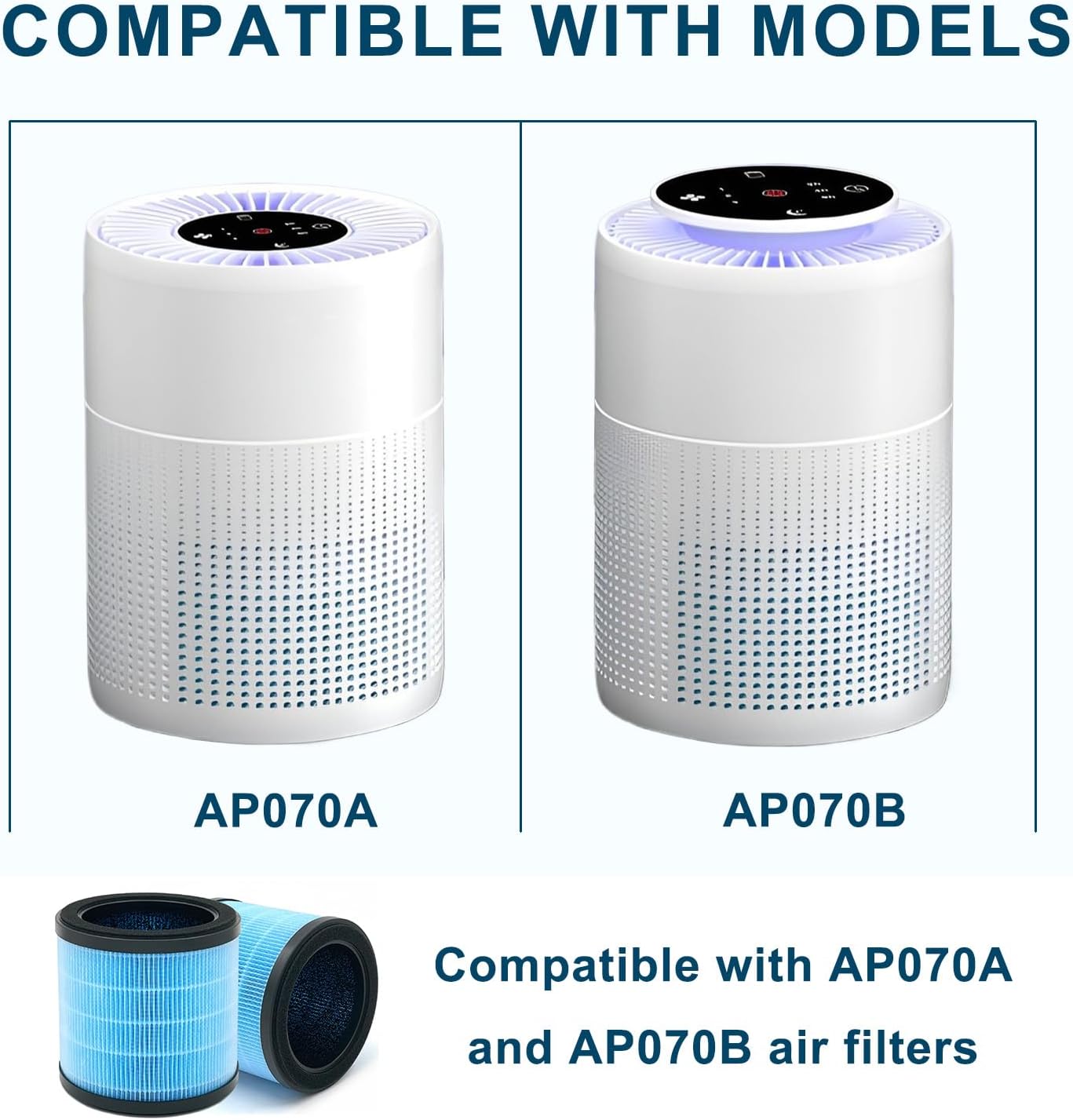 Filter Replacement Compatible with Aircillin AP070A & AP070B Air Purifier, 4-in-1 H13 True Filter & Activated Carbon Filter for High-Efficient Filtration, 2 Pack