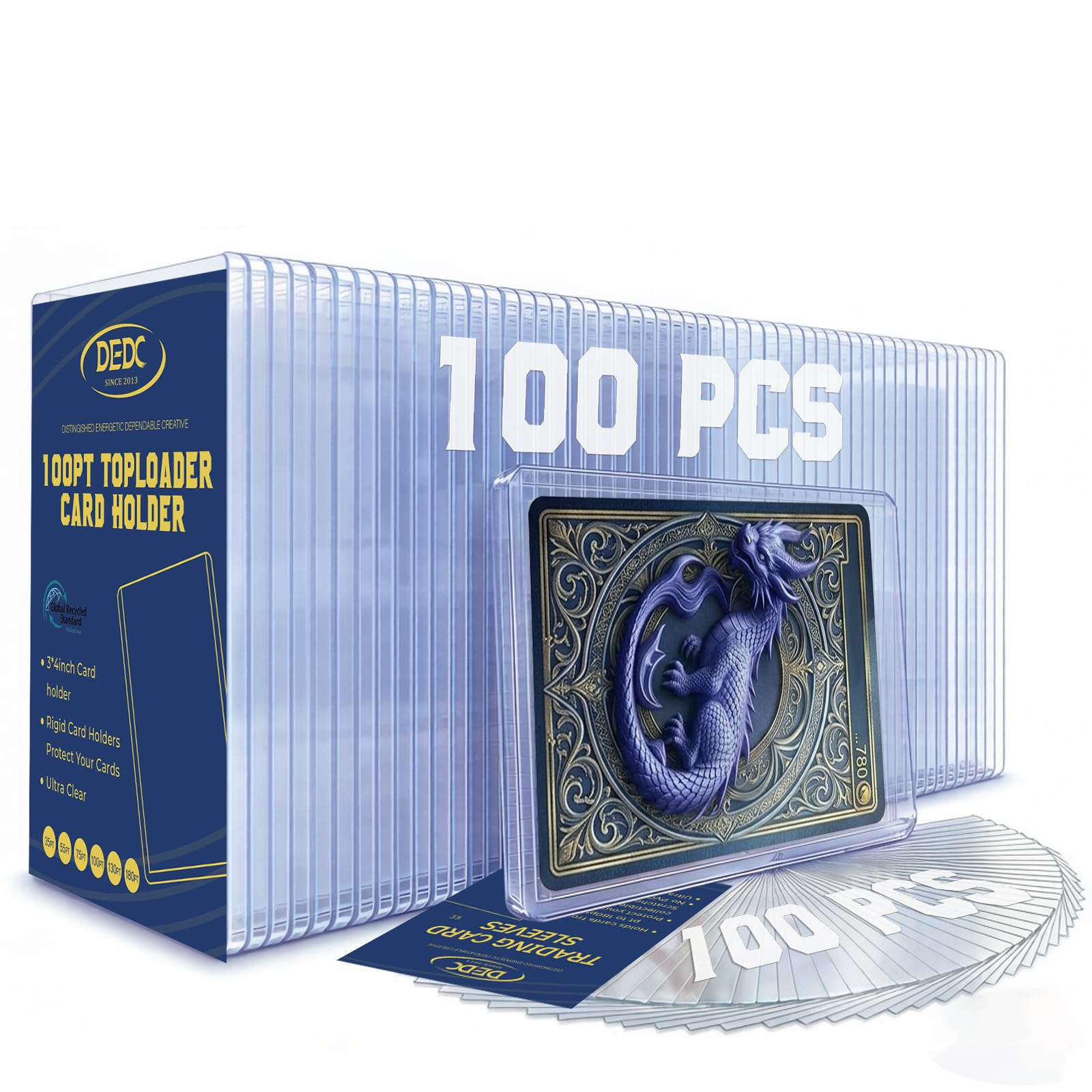 DEDC 100pt Toploaders and Penny Sleeves Bundle - 100 Rigid Hard Card Sleeves for Thick Sports Jersey Cards &amp; Memorabilia - 3" x 4" Acid-Free Archival Safe Protective Holders for Long-Term Storage